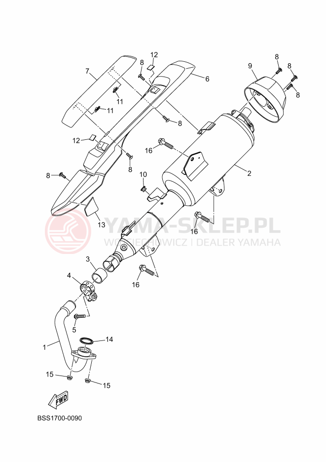 Schemat "Wydech końcowy" do Yamaha XMAX 300