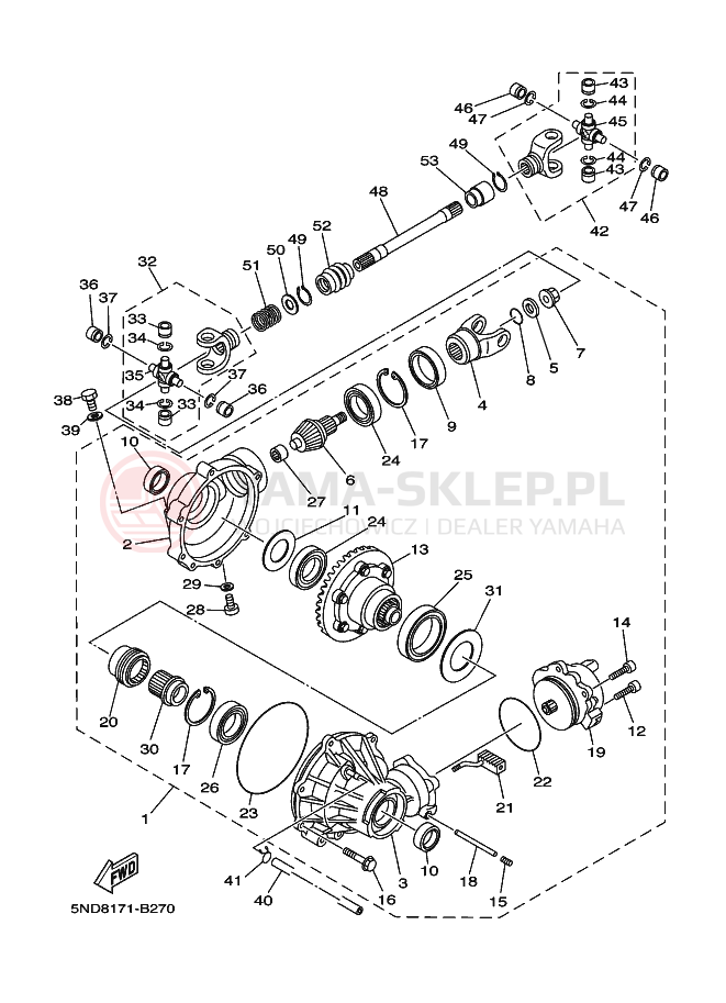 Schemat "Wał napędowy przód" do Yamaha KODIAK 4WD
