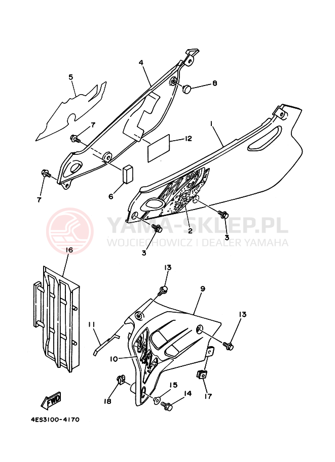Schemat "POKRYWA BOCZNA I ZBIORNIK OLEJU" do Yamaha YZ80