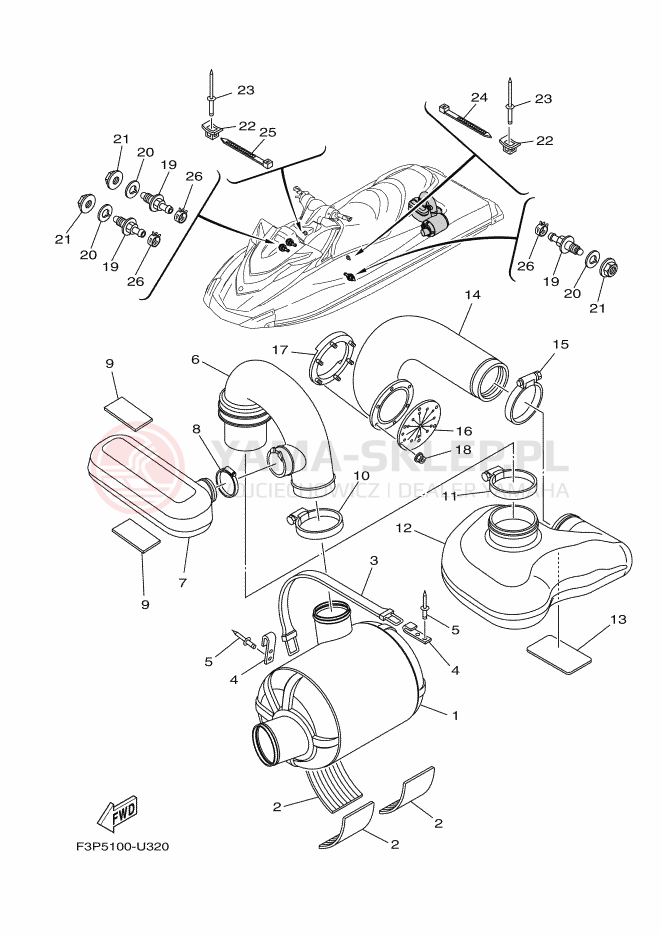 Schemat "wydech" do Yamaha GP1800R SVHO