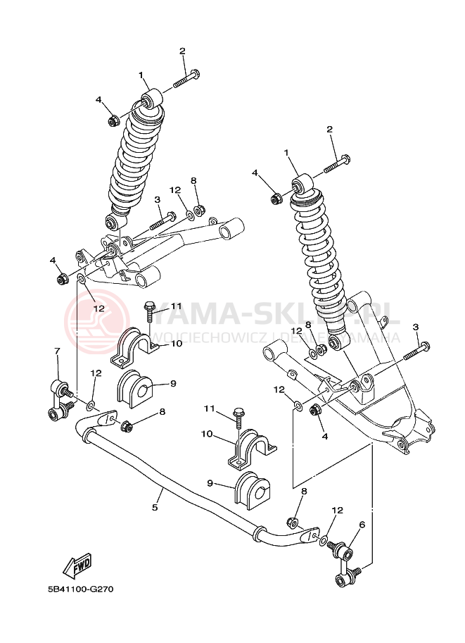 Schemat "zawieszenie tył" do Yamaha RHINO 700 FI