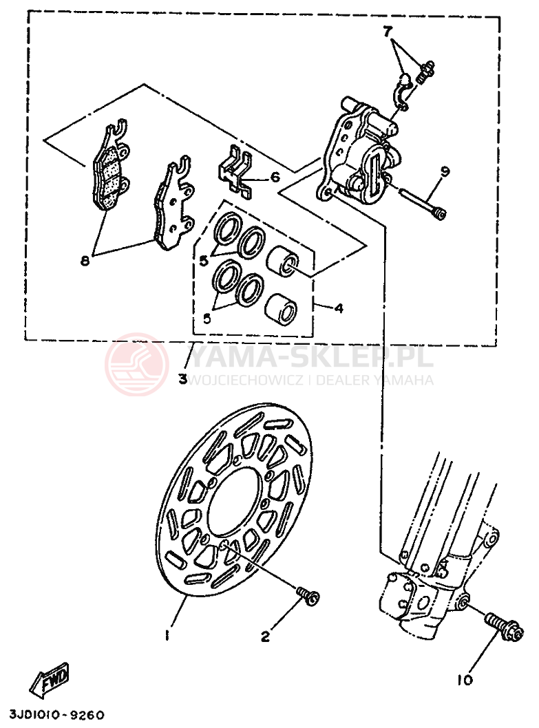 Schemat "Zacisk hamulcowy + tarcza przód" do Yamaha YZ250WR WIDE RATIO YZ250