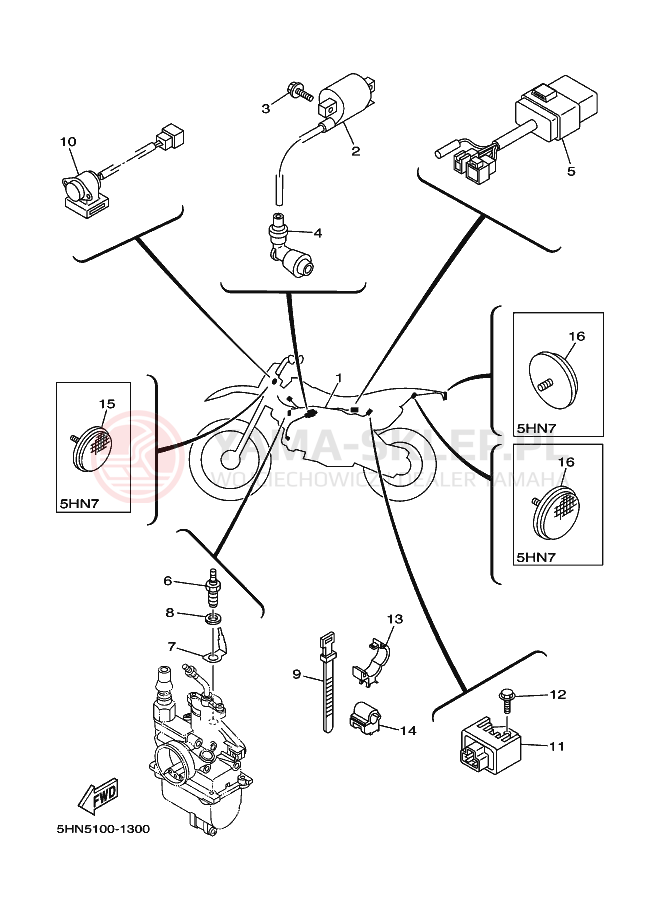 Schemat "układ elektryczny" do Yamaha TT-R90