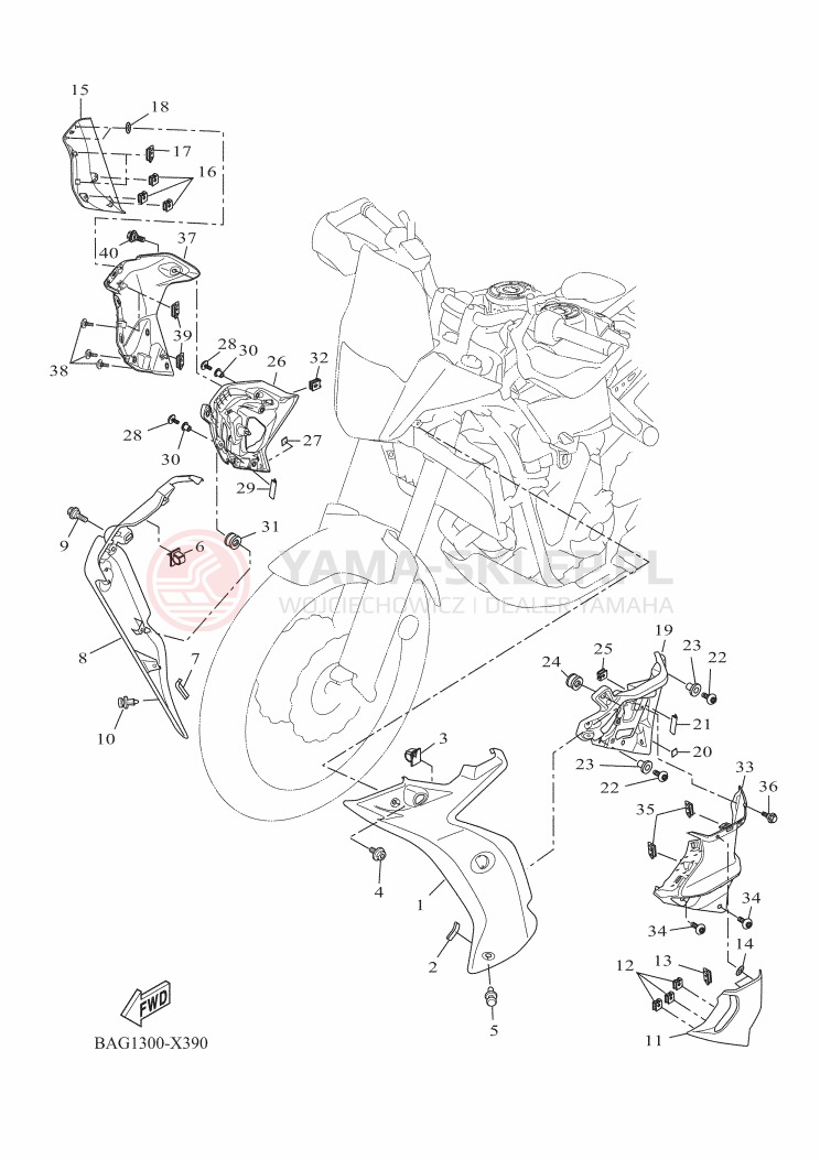 Schemat "elementy nadwozia" do Yamaha TENERE 700 WORLD RALLY