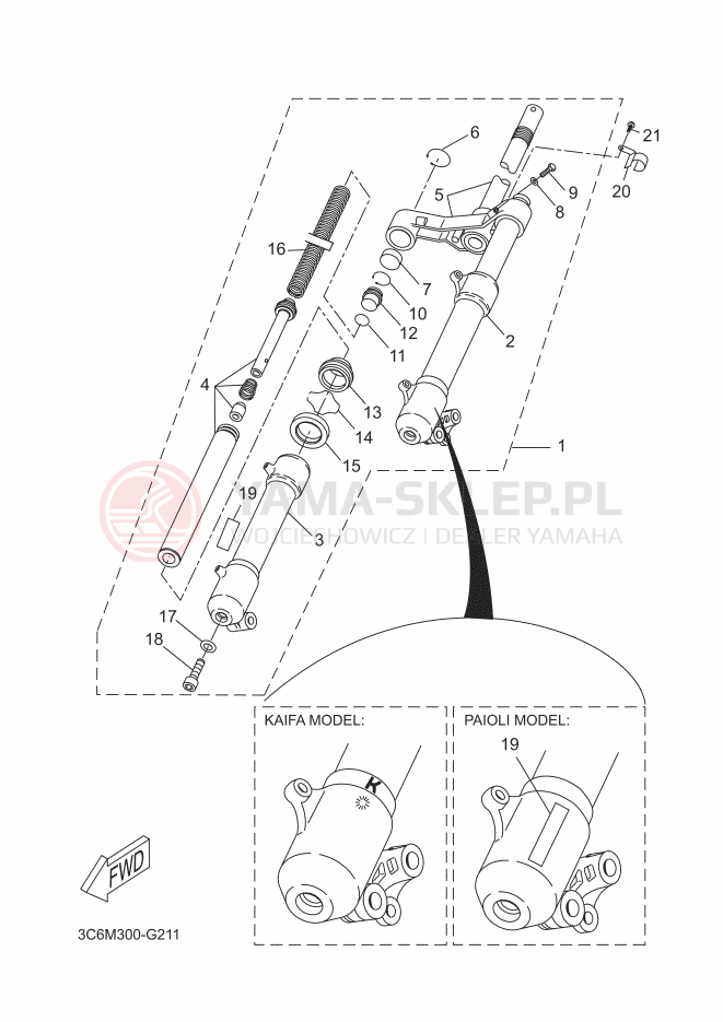 Schemat "Amortyzatory przód" do Yamaha AEROX