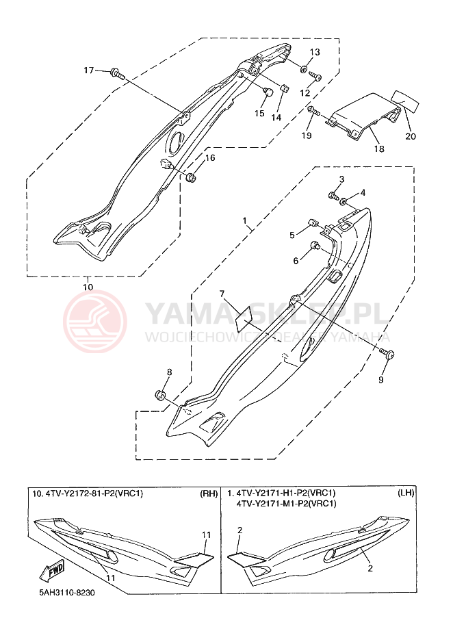 Schemat "Pokrywa boczna" do Yamaha YZF600R YZF600RK YZF
