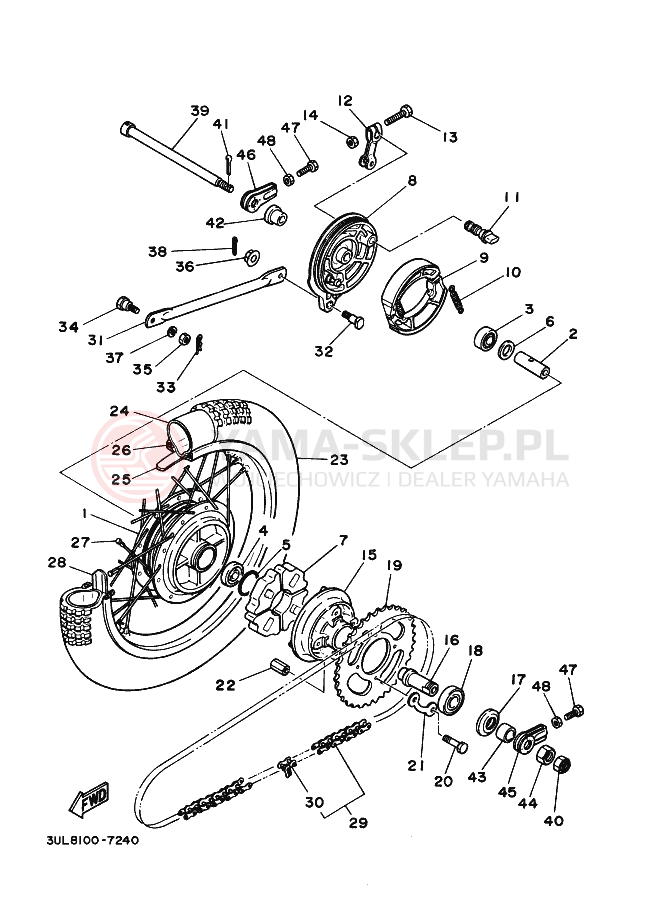 Schemat "Koło tył" do Yamaha RT100