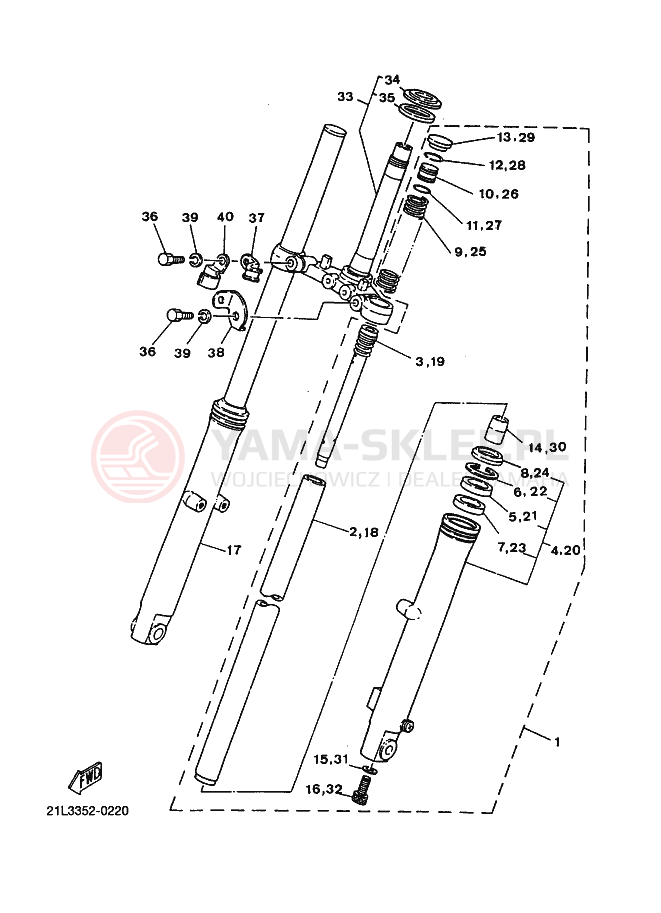 Schemat "Amortyzatory przód" do Yamaha SR250