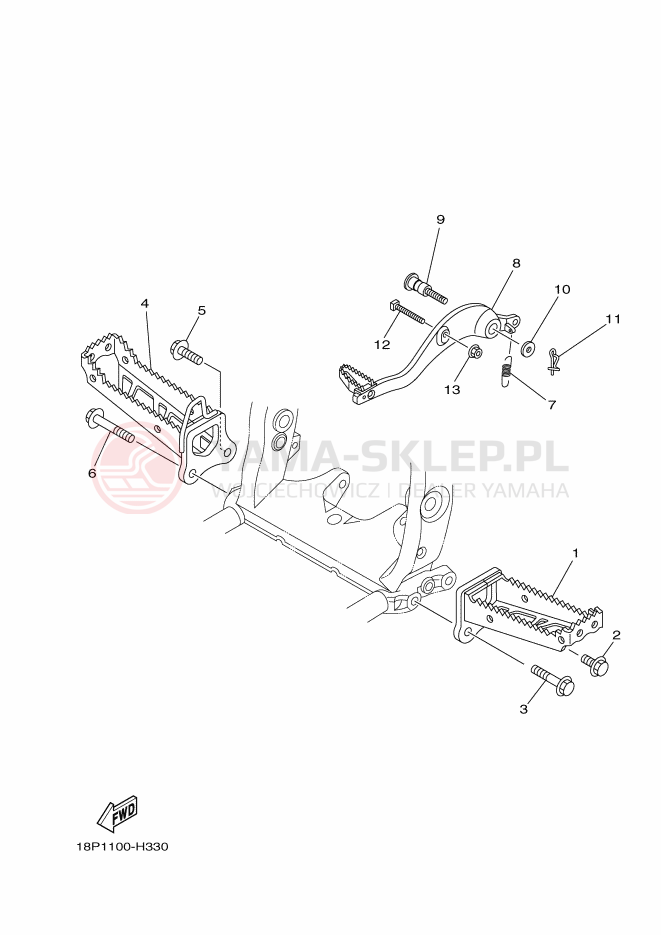 Schemat "Stopka postojowa i podnóżki" do Yamaha YFZ450R