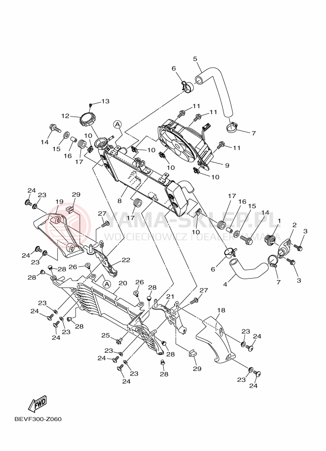 Schemat "Węże chłodnicy" do Yamaha MT-03