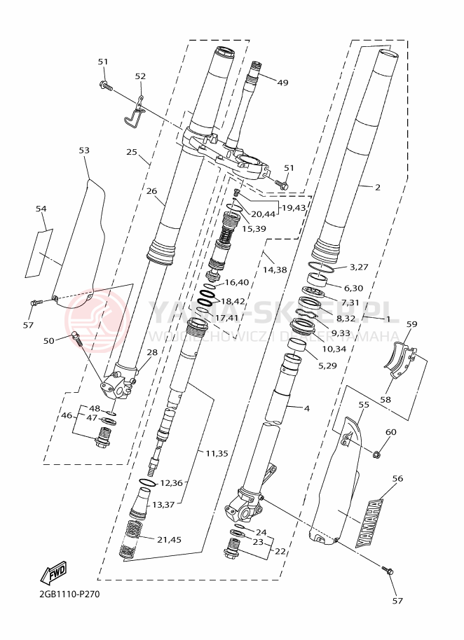 Schemat "Amortyzatory przód" do Yamaha WR250F