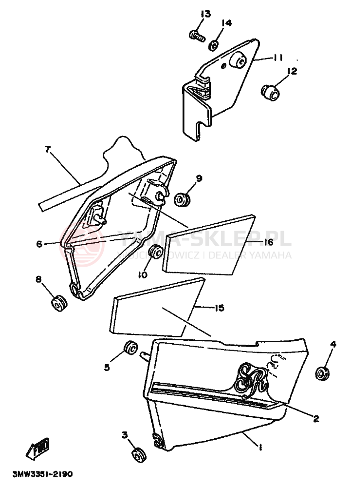 Schemat "POKRYWA BOCZNA I ZBIORNIK OLEJU" do Yamaha SR125