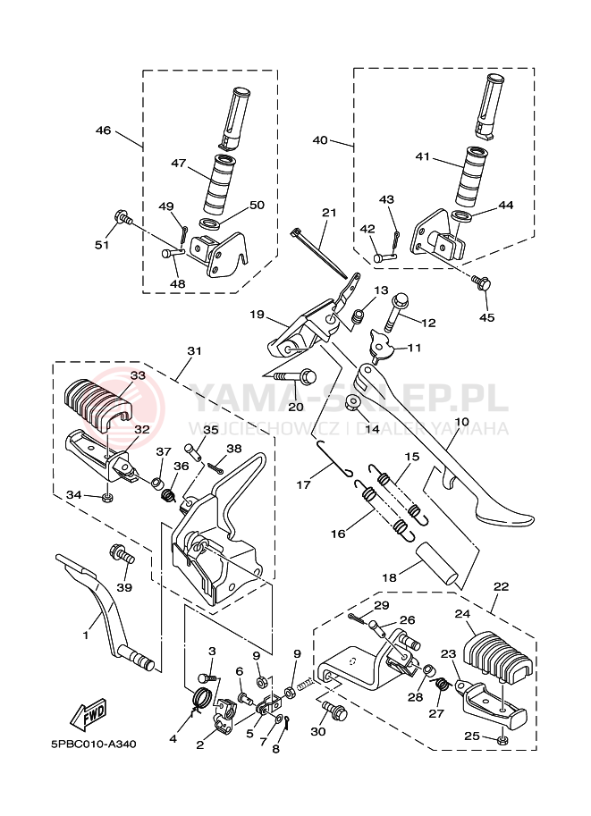 Schemat "Stopka postojowa i podnóżki" do Yamaha XVS1100 DRAGSTAR 1100