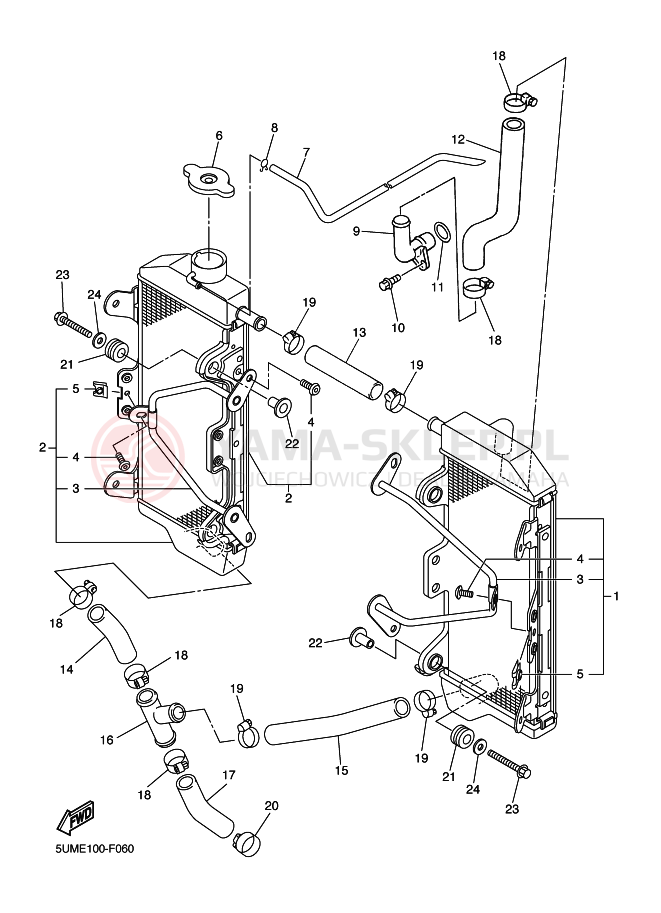 Schemat "Węże chłodnicy" do Yamaha WR250F