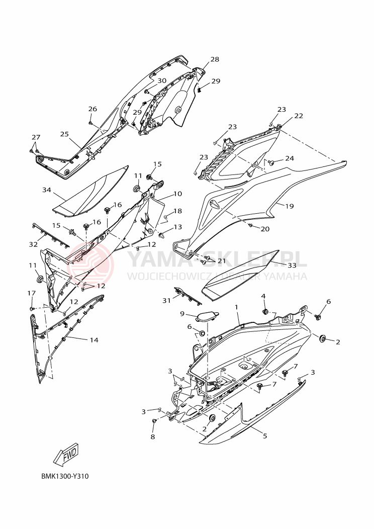 Schemat "Stopka postojowa i podnóżki" do Yamaha XMAX 125