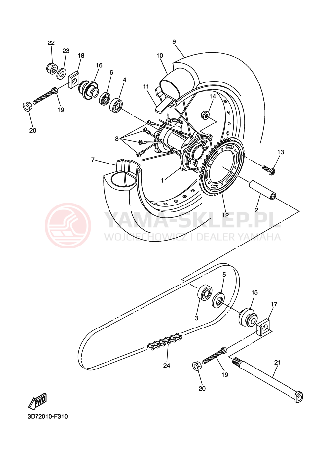Schemat "Koło tył" do Yamaha WR250X