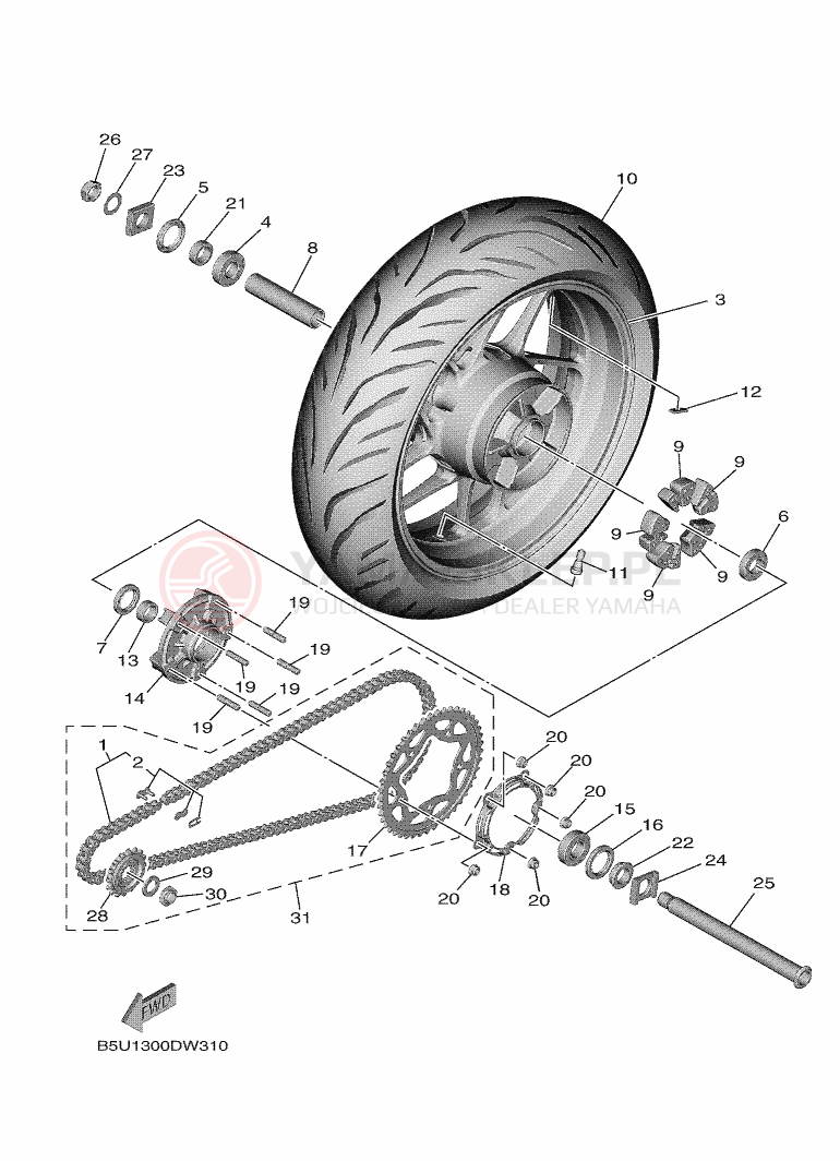 Schemat "Koło tył" do Yamaha TRACER 9