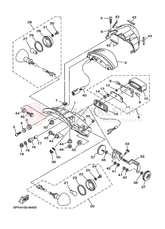 Schemat "lampa tył" do Yamaha XV1700PC XV17PCR ROADSTAR WARRIOR