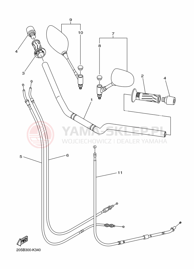 Schemat "Kierownica i osprzęt" do Yamaha XJ6N