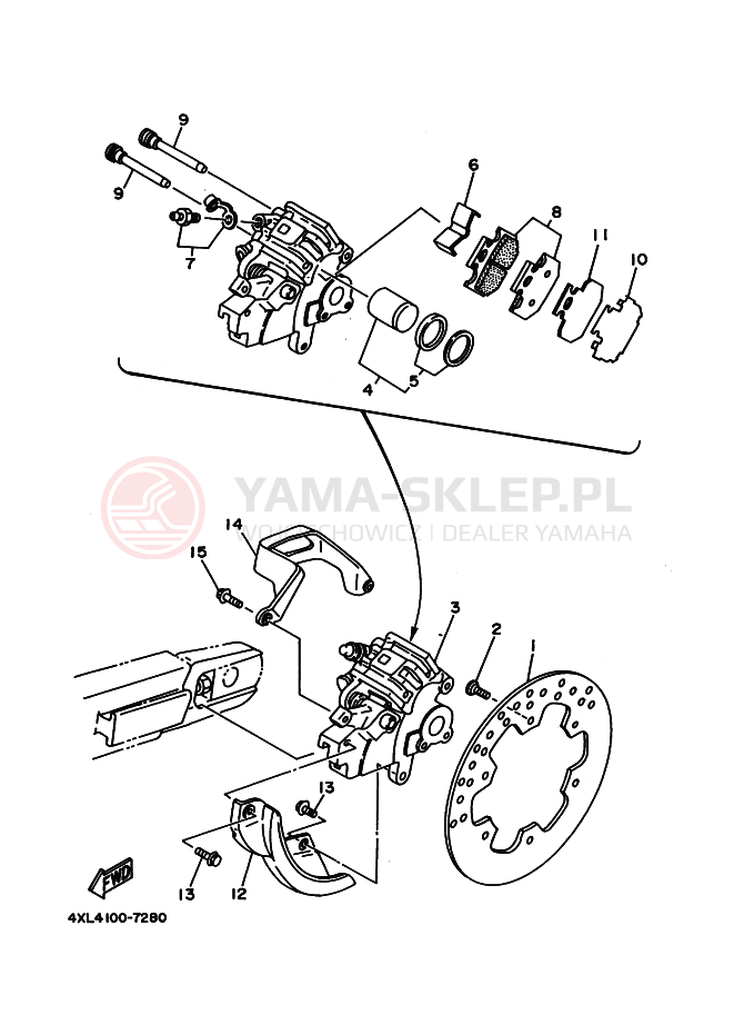 Schemat "Zacisk hamulcowy tylny" do Yamaha WR250Z