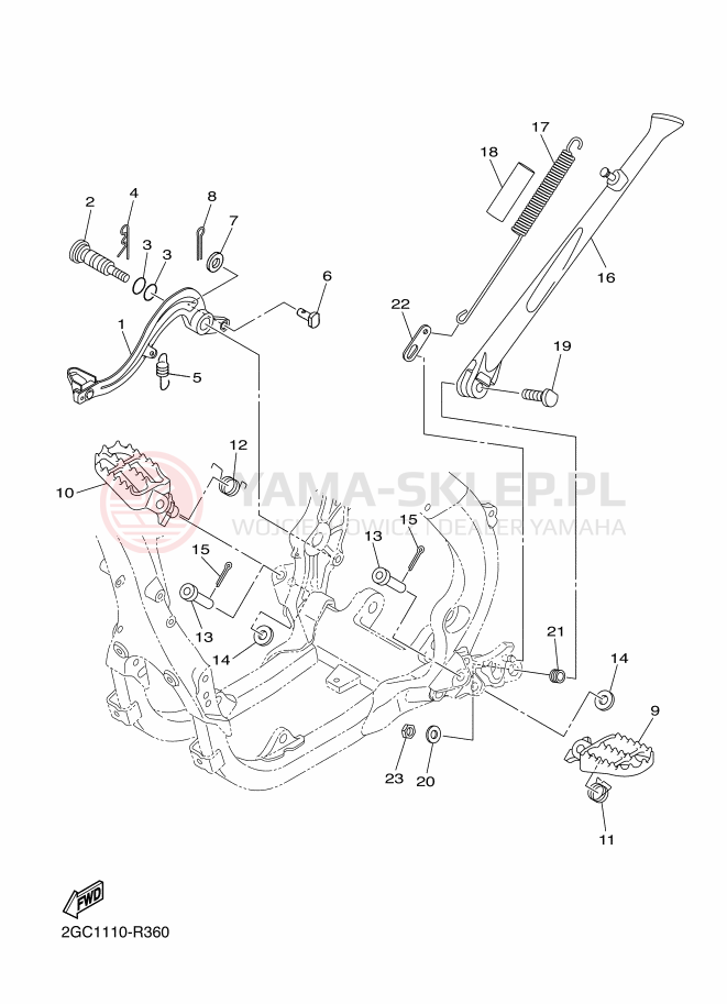 Schemat "Stopka postojowa i podnóżki" do Yamaha WR450F