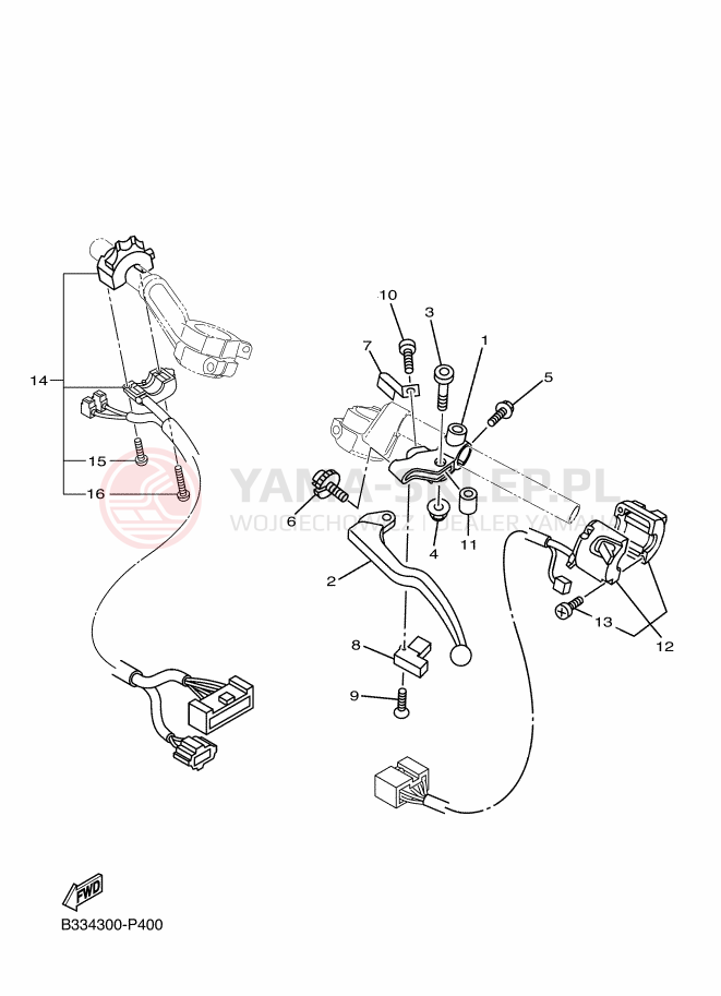 Schemat "Kierownica i osprzęt" do Yamaha XVS950 ABS