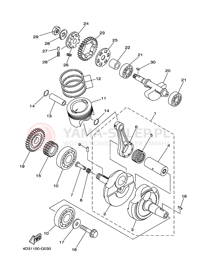 Schemat "Wał korbowy, tłok" do Yamaha YFM250R