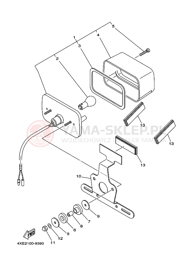 Schemat "lampa tył" do Yamaha YFM250