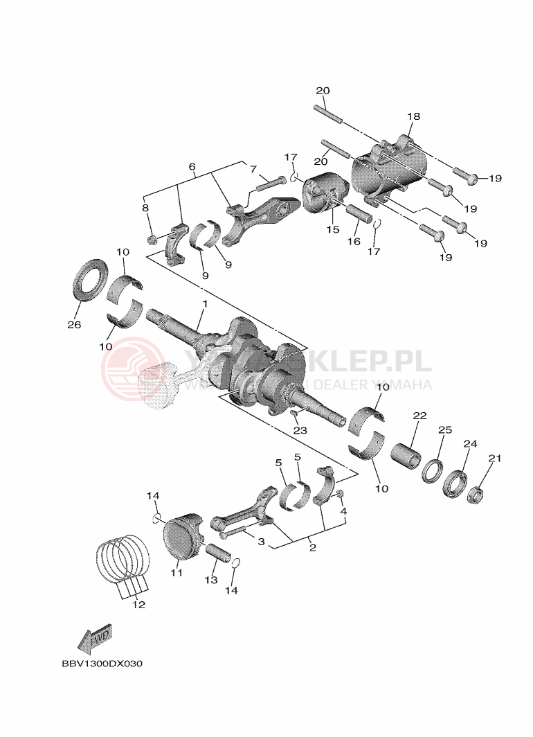 Schemat "Wał korbowy, tłok" do Yamaha TMAX TECH MAX