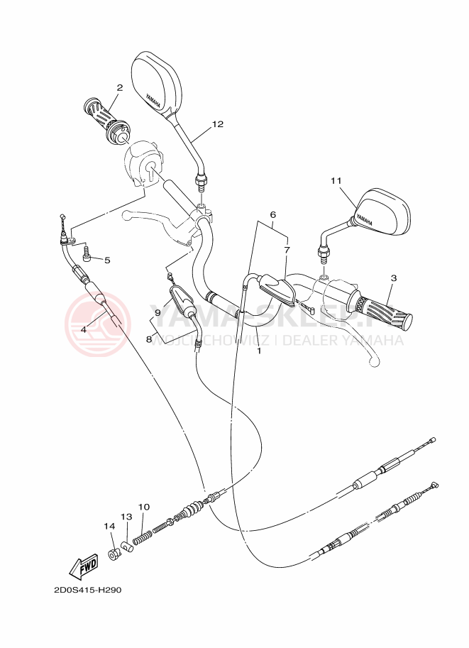 Schemat "Kierownica i osprzęt" do Yamaha YB125