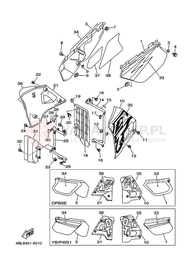 Schemat "Pokrywa boczna" do Yamaha DT125R