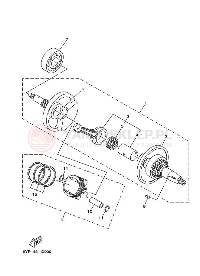 Schemat "Wał korbowy, tłok" do Yamaha CRYPTON X