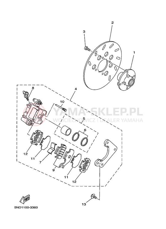 Schemat "Zacisk hamulcowy tylny" do Yamaha KODIAK 4WD