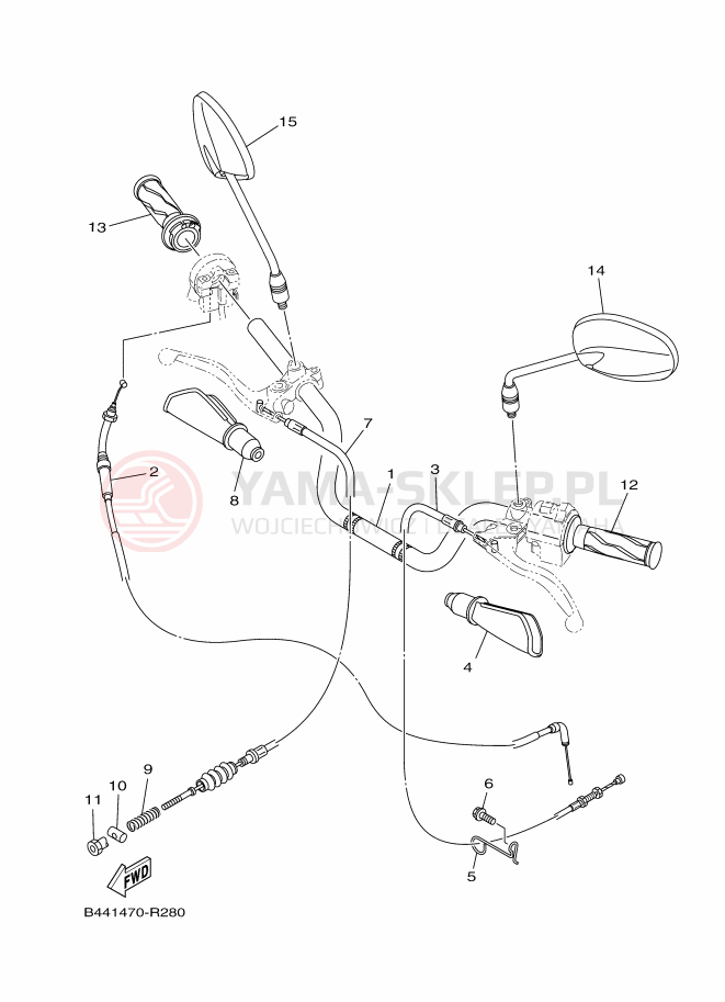 Schemat "Kierownica i osprzęt" do Yamaha YC110D-4