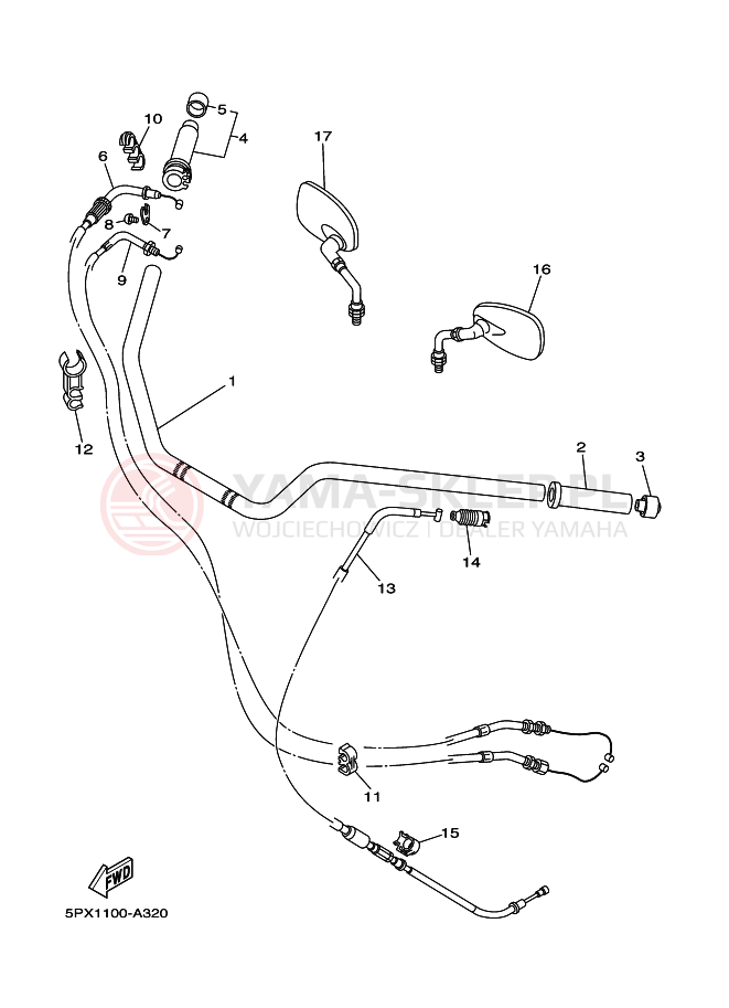 Schemat "Kierownica i osprzęt" do Yamaha XV1700PC XV17PC XV17PCP ROAD STAR WARRIOR