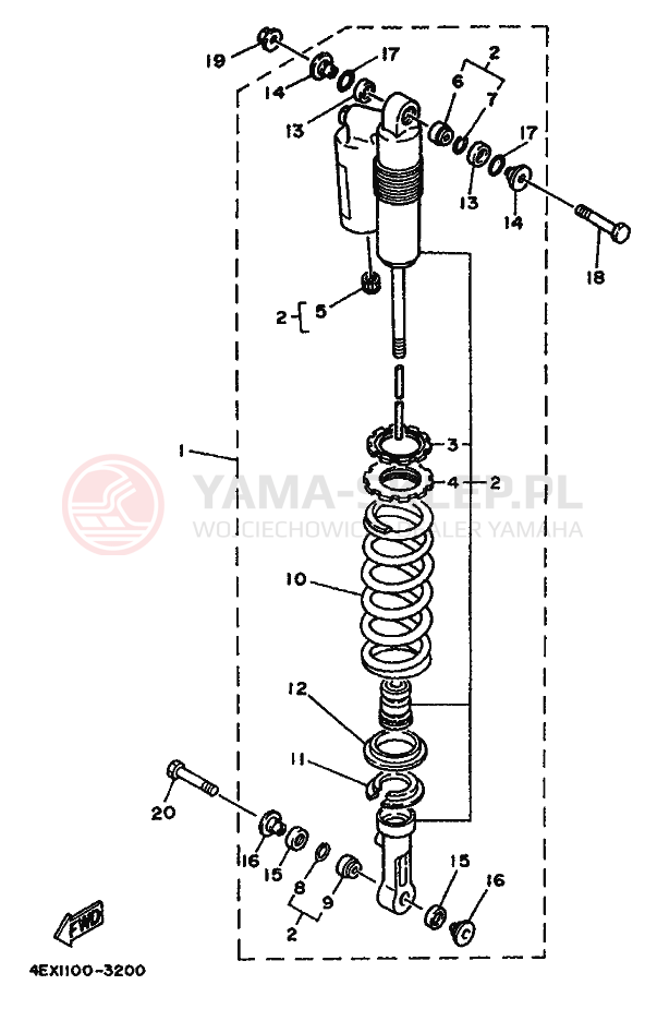 Schemat "zawieszenie tył" do Yamaha YZ250