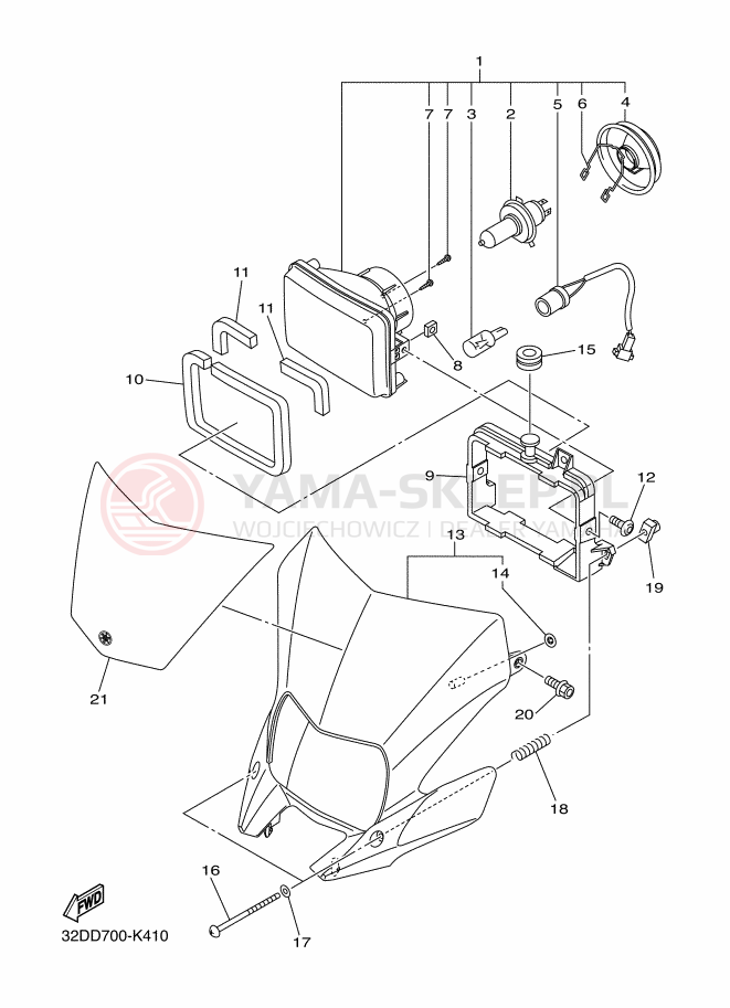 Schemat "Lampa przód" do Yamaha WR250R