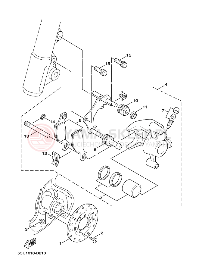 Schemat "Zacisk hamulcowy + tarcza przód" do Yamaha CV50R JOG R