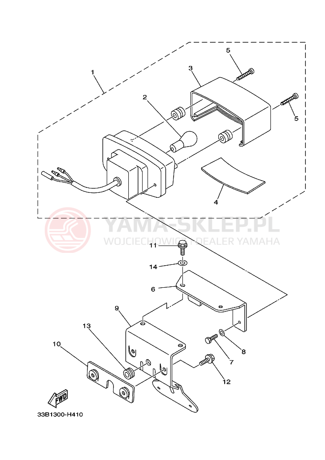 Schemat "lampa tył" do Yamaha YFM250R