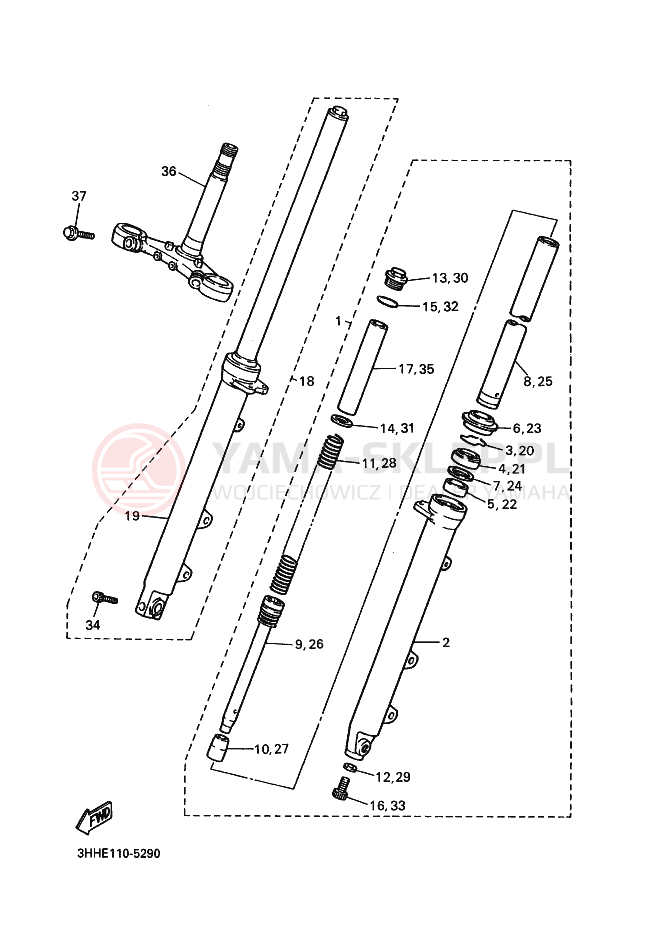 Schemat "Amortyzatory przód" do Yamaha FZR600 GENESIS
