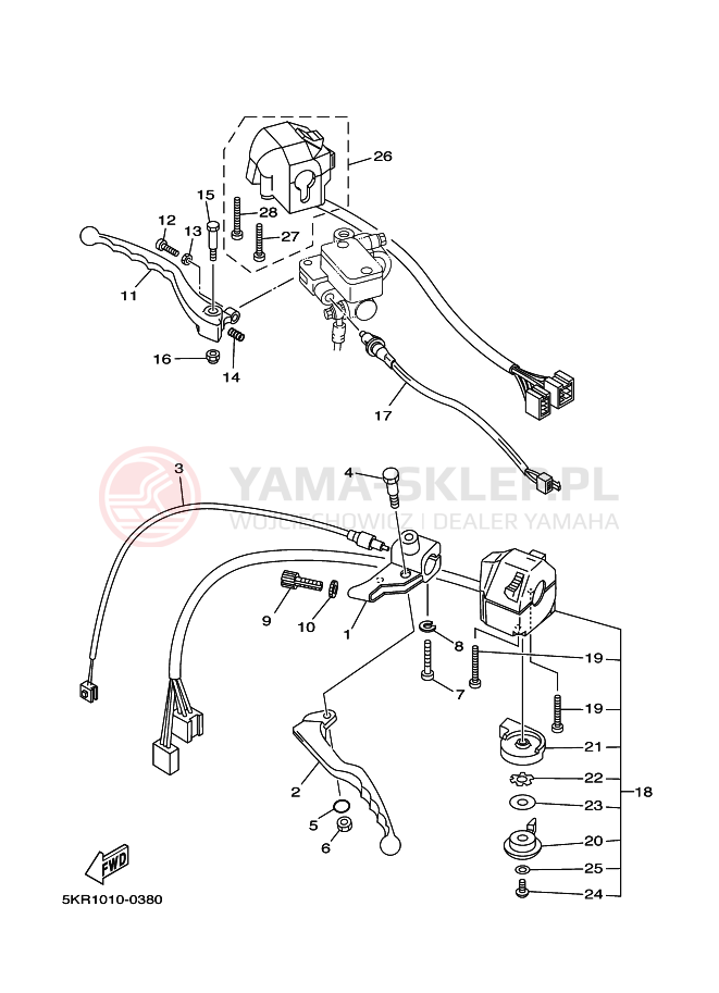 Schemat "Kierownica i osprzęt" do Yamaha XVS250