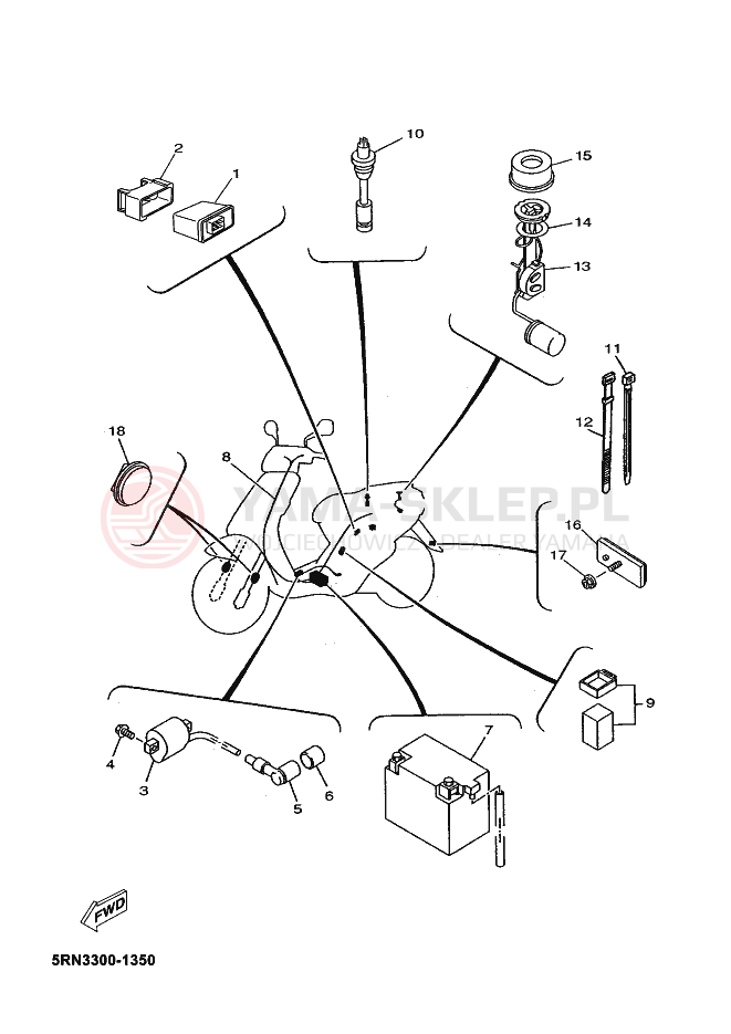 Schemat "układ elektryczny" do Yamaha OVETTO 50