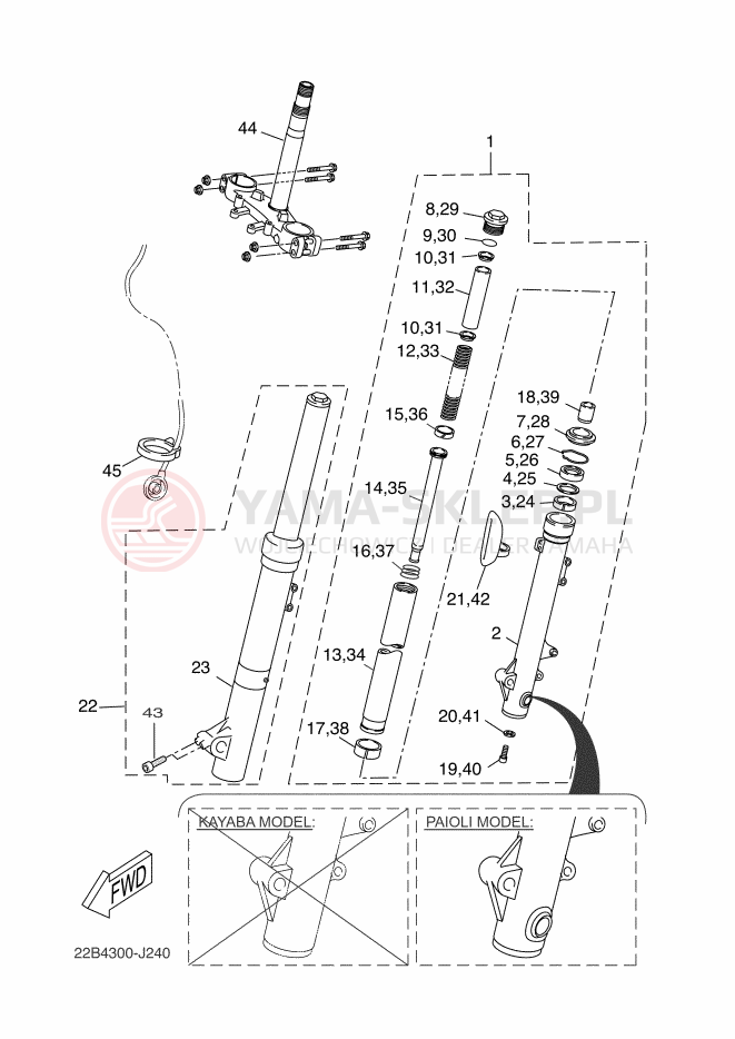 Schemat "Amortyzatory przód" do Yamaha WR125X