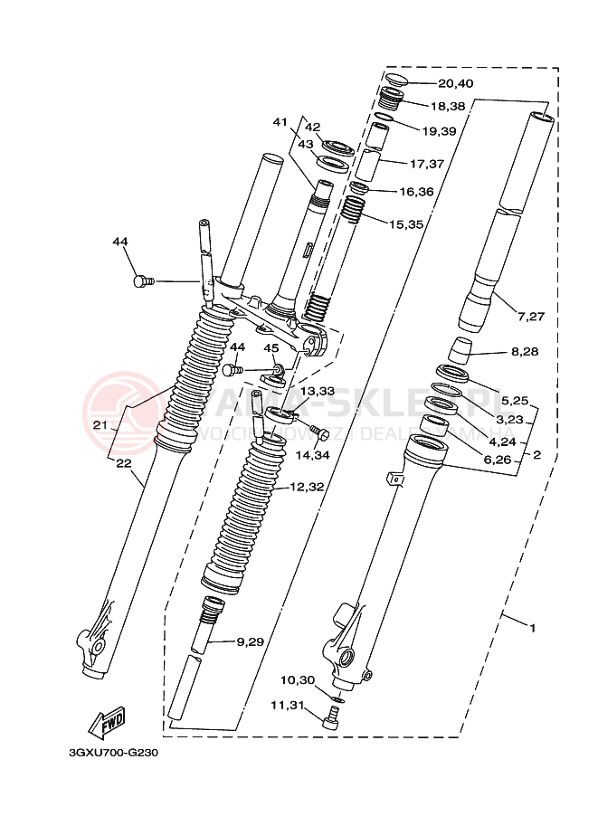 Schemat "Amortyzatory przód" do Yamaha AG200F