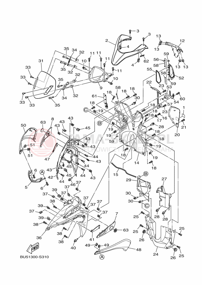 Schemat "Nadwozie przód" do Yamaha TRICITY 125