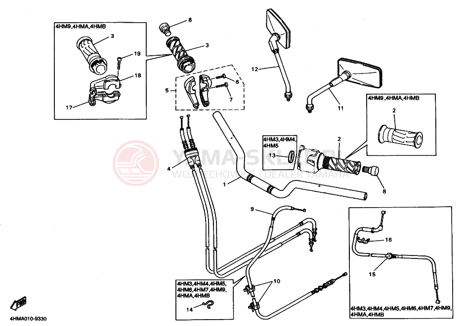 Schemat "Kierownica i osprzęt" do Yamaha XJR400R