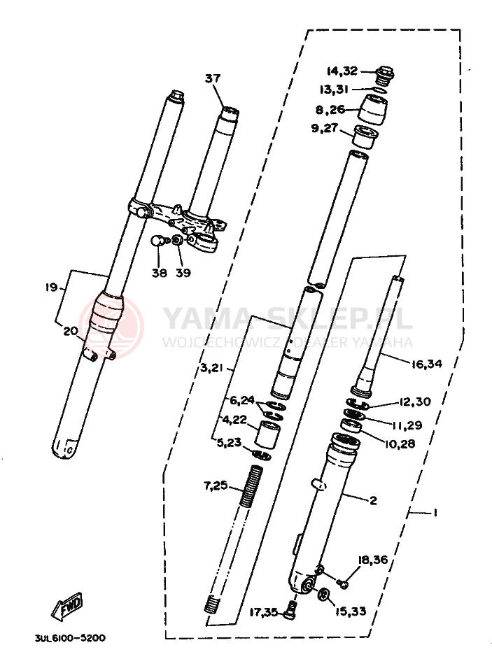 Schemat "Amortyzatory przód" do Yamaha RT100