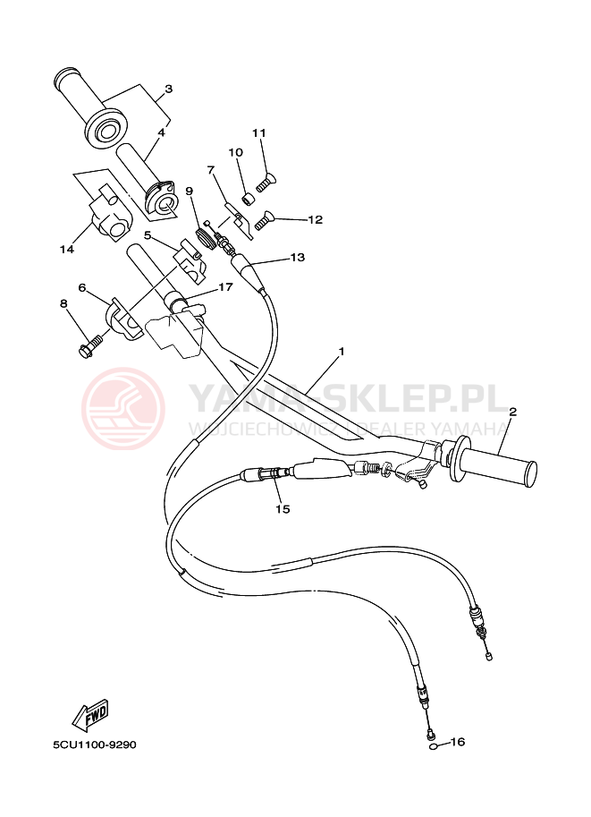 Schemat "Kierownica i osprzęt" do Yamaha YZ250