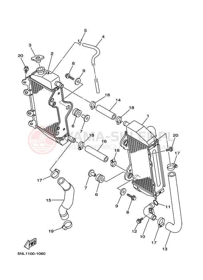 Schemat "Węże chłodnicy" do Yamaha YZ250F