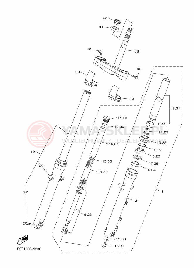 Schemat "Amortyzatory przód" do Yamaha XV950